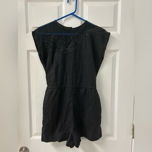 Vintage Mahudi Black Beaded Romper Cotton SZ L